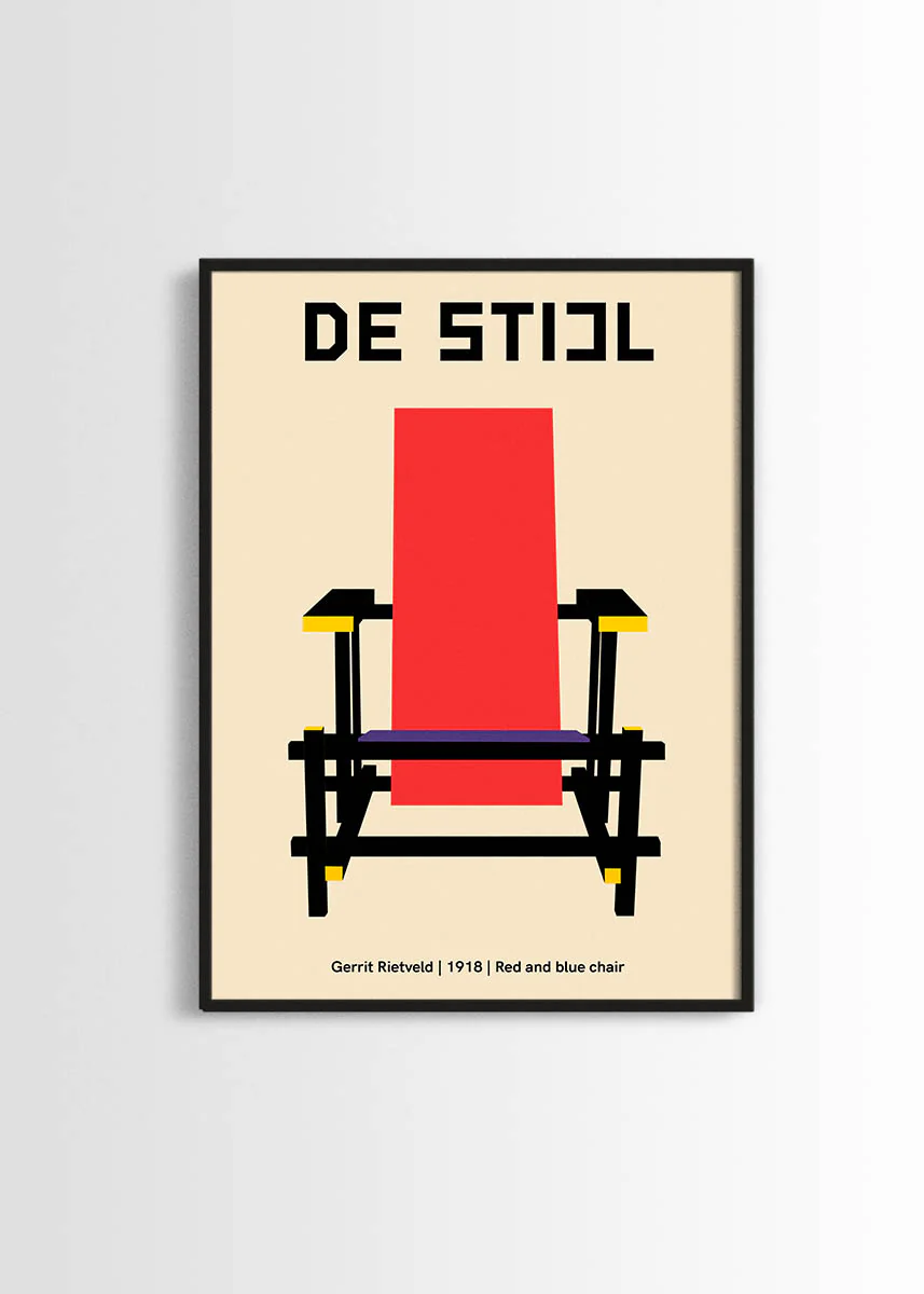 De stijl red and blue chair poster - Image 3